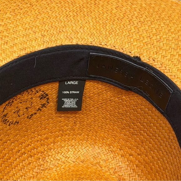 Janessa Leone ‘Panton’ Tan Straw Hat with Navy Blue Lamb Leather Band main image 7